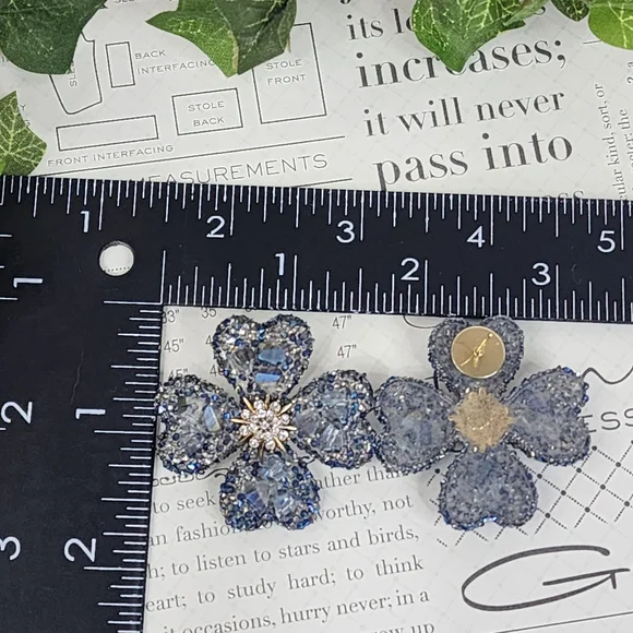 Blue Iridescent Crystal Clover Flower Earrings - Picture 6 of 6
